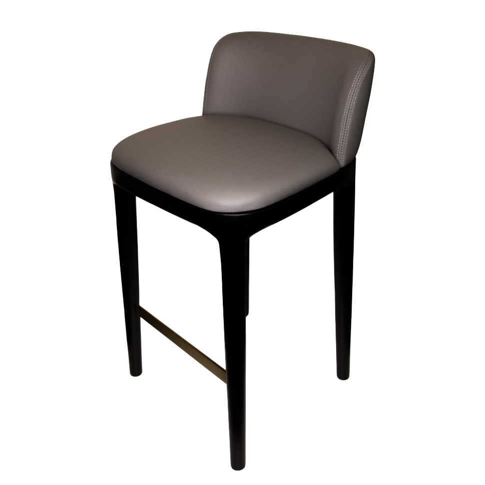 B112 Stool with Backrest / OIP Black Leather